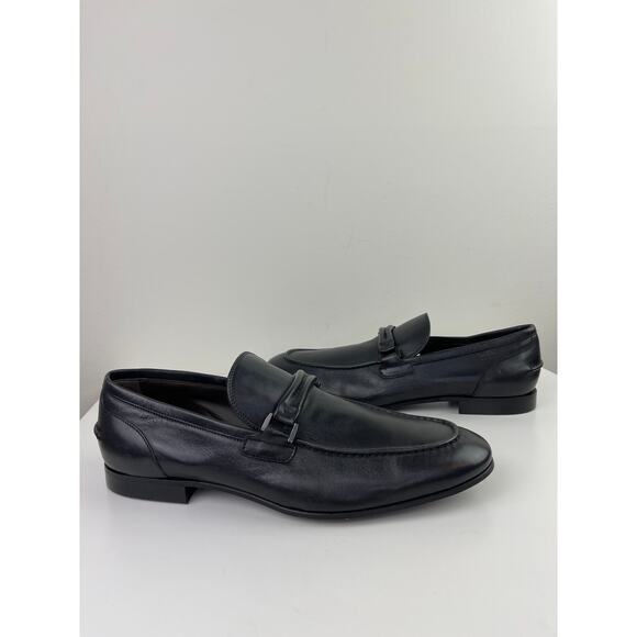Boss HUGO BOSS Tailored Mens Navy Blue Leather Loafer Shoes Slip On Dress Size 8 - Picture 2 of 12